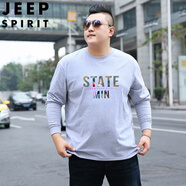 JEEP SPIRIT衣服男長袖春秋大碼胖子寬松特體打底衫加肥加大肥佬純棉圓領(lǐng)體恤 2022淺灰 XL 140-150斤