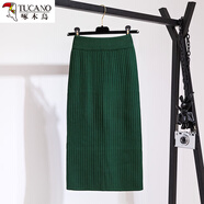 啄木鳥(niǎo)2024秋冬新款韓版修身顯瘦百搭中長(cháng)款針織毛線(xiàn)后開(kāi)叉半身裙長(cháng)裙子 墨綠色 均碼