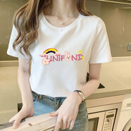 萊姆斯丁 純棉t恤女短袖新款女裝夏季寬松學生圓領半袖夏裝上衣服薄款 白色彩虹字母款 M 100-110斤