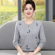 鄂爾多斯市產(chǎn)羊絨新款羊絨衫女中年女士套頭針織打底衫圓領(lǐng)上衣洋 灰色 XL