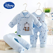 迪士尼（Disney）品牌新生嬰兒棉衣套裝冬季男寶寶衣服0-1歲女棉襖背帶三件套外出 YTE翻領(lǐng)小熊三件套藍(lán)色 90碼(12-18個月)