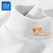 真維斯（JEANSWEST）德絨打底衫女裝秋冬季長袖t恤上衣服加絨保暖加厚內(nèi)搭半高領(lǐng)秋衣 白色 小毛絨熊棕_K_左領(lǐng)角 M