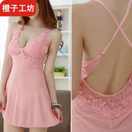 橙子工坊性感睡衣女吊帶睡裙春秋蕾絲大碼冰絲床上小短裙夏季薄款內衣 粉紅色 默認1