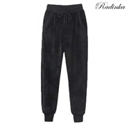 Radinka 2025秋冬新款男金絲絨休閑褲加厚雙面絨運動(dòng)褲小腳束腳哈倫褲DPY 黑色褲08【春秋款】 L 105-120斤