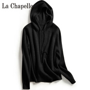 拉夏貝爾（La Chapelle）2023秋冬羊 絨衫寬松帶帽羊 毛衫女連帽加厚毛衣短衛(wèi)衣大碼帽衫 純100自動(dòng)發(fā)熱黑色 純100自動(dòng)發(fā)熱2XL