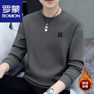 羅蒙（ROMON）絲光棉衛衣男春秋新款男士秋冬加絨加厚打底衫圓領(lǐng)長(cháng)袖T恤上衣男 深灰色款 單件裝 加絨 M105斤以下