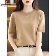 皮爾卡丹（pierre cardin）春秋圓領(lǐng)短袖女毛衫寬松短款打底衫半袖針織衫薄款夏季針織短袖衫 【金駝】短袖圓領(lǐng) L 【110-125斤】