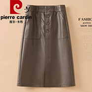 皮爾卡丹（pierre cardin）皮裙半身裙女2023新款秋冬款高腰顯瘦洗水百搭PU皮中長(cháng)款過(guò)膝長(cháng)裙 2309新款 咖色-高品質(zhì) 4XL 建議/145-155斤