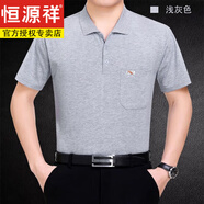 恒源祥新款男士純棉短袖t恤翻領(lǐng)POLO衣衫夏季中老年寬 松有口袋款上衣 短.袖翻領(lǐng) 淺灰色 2XL 54碼建議150-170斤