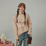 CHUU時(shí)尚寬松T恤女冬季新品洋氣個(gè)性百搭休閑字母印花上衣 卡其色 均碼