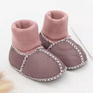 小豬球球 嬰兒鞋子秋冬季加絨加厚保暖軟底羊皮毛一體寶寶新生兒學(xué)步鞋 粉紅色 內長(cháng)13cm  7-14個(gè)月