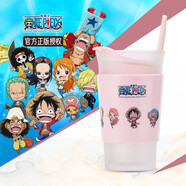 bianli航海王單層玻璃杯防燙水杯女牛奶杯磨砂耐高溫家居辦公咖啡杯帶蓋 粉色（全員集合）