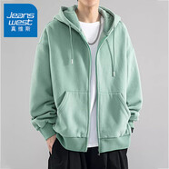 真維斯（JEANSWEST）秋冬季開衫連帽衛(wèi)衣男士冬季外套休閑百搭寬松加絨加厚夾克打底衫 淺綠【常規(guī)】 M【建議115-135斤】