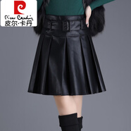 皮爾卡丹（pierre cardin）百褶A字裙黑色PU皮裙半身裙小個(gè)子女裙子2025秋冬新款高級感短裙 黑色 26 /1尺9/建議80-92斤