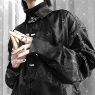 2023潮流新中式龍紋提花絲光免燙金屬對扣暗黑系男女中性寬松襯衫 黑色【優(yōu)質(zhì)面料】 XL