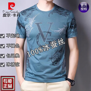 皮爾卡丹（pierre cardin）真絲短袖t恤男士絲光棉圓領(lǐng)半袖夏季薄款冰 絲體恤衫桑蠶絲上衣 VG淺蘭 165/M建議90-115斤