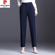 皮爾卡丹（pierre cardin）休閑西褲女春秋高腰大尺碼女褲寬松工裝直筒褲胖女孩職業(yè)西裝褲 1868長(cháng)褲款-藏藍色單褲(春秋款) M 90斤-109斤多斤