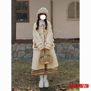 佐菲黛秋冬新款格子摩卡奶露呢子大衣小個子甜美中長款學生寬松外套 奶白色外套-冬天呢子大衣外套女小個子 M -冬天呢子大衣外套女小個子