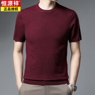 恒源祥（HYX）2025秋冬短袖毛衣男半袖針織衫圓領(lǐng)套頭加厚純色t恤青年打底上衣 8218紅色 XL 115建議130-145斤