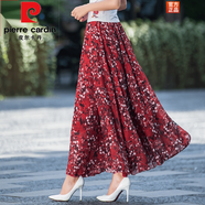 皮爾卡丹（pierre cardin）波西米亞半身裙女夏季顯瘦百搭高腰雪紡碎花松緊腰大擺仙長裙子 紅色碎花 XL