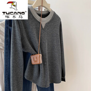 啄木鳥(niǎo)（TUCANO）灰色長(cháng)袖t恤女假兩件正肩秋冬針織衫內搭打底衫2025新款上衣女 深灰色【早秋上新優(yōu)質(zhì)面料】 2XL (建議135-150斤)