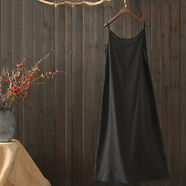 尚簡(jiǎn)紛女裝超火韓版韓版輕薄長(cháng)款純棉吊帶連衣裙女秋季新款內搭打底裙襯 黑色120cm絲綿款肩帶可調至腳踝 M L99c胸圍【110-130】斤