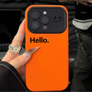 韻寧 ins簡約英文笑臉適用蘋果16ProMax手機(jī)殼iphone13新款14大視窗11高級(jí)感保護(hù)殼情侶款防摔 大視窗Hello-橙色 iPhone14ProMax