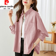 皮爾卡丹（pierre cardin）長袖襯衫外套女春秋季新款設計感小眾寬松顯瘦時尚洋氣上衣 粉色 M 90-130斤