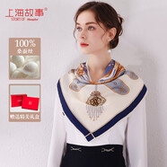 上海故事（STORY Of SHANGHAI）真絲絲巾女春桑蠶絲綢圍巾大方巾媽媽生日禮物  富士山下淺藍(lán)