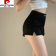 皮爾卡丹（pierre cardin）歐美辣妹緊身牛仔短褲女夏季彈力高腰小個子大碼包臀熱褲超短褲子 黑色 高質(zhì)量版 M 建議 100-110斤