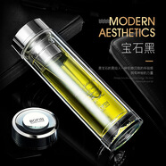 寶菲尼高檔雙層玻璃杯加厚水晶杯男士商務(wù)杯泡茶杯防燙耐高溫送禮品杯 黑色380ml 1