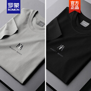 羅蒙ROMON輕奢絲光棉衣服無(wú)痕冰絲圓領(lǐng)短袖T恤男士夏季寬松休閑半袖打底衫 T1111灰色+T1111黑色(版型寬松，提議拍小 2XL