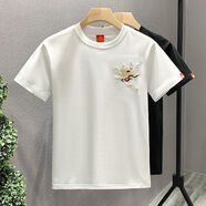 楠語(yǔ)秋（NANYUQIU） 夏季國(guó)潮風(fēng)刺繡仙鶴短袖T恤男士寬松潮流情侶半袖體恤五分袖 黑色 L
