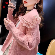 AEMAPE新年穿搭針織衫女裝2025春秋冬新年紅色寬松慵懶風(fēng)娃娃領(lǐng)紅色毛衣 MX-8029_粉紅色  XL