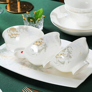 紅牡丹 景德鎮陶瓷碗盤(pán)組合中式西餐牛排盤(pán)家用菜盤(pán)創(chuàng  )意碗具套裝 一季花開(kāi)高腳碗10個(gè) 4.5英寸
