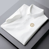 冠軍吉祥夏季男士短袖t恤翻領(lǐng)保羅polo.衫冰絲刺繡商務(wù)休閑上衣服潮牌體恤 白色【金標H】 M 90-110斤