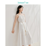 茵曼（INMAN）100%純棉可調節吊帶連衣裙2025夏季女裝新品系帶收腰顯瘦A字長(cháng)裙 珍珠白 L
