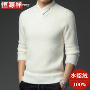 恒源祥半高領(lǐng)水貂絨毛衣男士加絨加厚軟糯保暖V領(lǐng)打底衫冬季 米白 175/XL