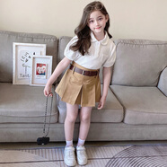 小熊精靈（xiaoxiongjingling）女童半身裙兒童舞蹈短裙洋氣寶寶百褶裙中大童JK學(xué)院風(fēng)純色內(nèi)襯裙 卡其四褶裙(安全褲,配腰帶) 100cm