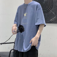嘉曄新款短袖t恤男五分袖T恤衫上衣潮打底衫衣服夏季半袖體恤 兄弟熊藍色 2XL