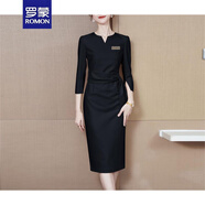 羅蒙（ROMON）工作服連衣裙優(yōu)雅設(shè)計感2025夏裝新款氣質(zhì)淑女長裙收腰顯瘦黑色 V領(lǐng)黑色七分袖連衣裙 M