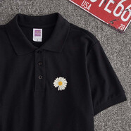 八戒別鬧權志龍菊花polo衫短袖小雛菊閃電潮牌韓版同款翻領(lǐng)保羅衫寬松 黑色【Polo】 小雛菊 L 170-180 CM 136-160斤