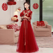 蘭卡·羅妮中式新娘敬酒服2023新款可遮肚高級感訂婚結婚禮服裙女回門(mén)連衣裙 酒紅色長(cháng)款 XL