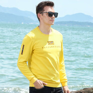 布魯斯鯊魚(yú) BRUCE & SHARK  t恤男士春秋季新款厚款長(cháng)袖體恤男潮牌純色刺繡寬松大碼T恤衫 黃色 XL 適合72至78公斤