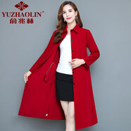 俞兆林（YUZHAOLIN）單層風(fēng)衣女中長(zhǎng)款大碼2025年春秋新款休閑薄款過膝酒紅色大衣外套 酒紅 5XL 建議145-160斤