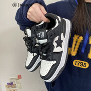 布柜者（BUGUIZHE）板鞋男2023春季新款ins超火學(xué)生運動(dòng)休閑鞋潮流百搭情侶鞋子  HC-67-黑白 40