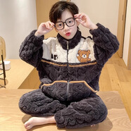 舍居兒童睡衣男童秋冬季珊瑚絨加厚款法蘭絨中大童卡通冬天家居服套裝 CMG42002（拉鏈提花絨） 140 【童16碼】重55-68斤內