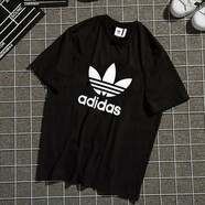 阿迪達(dá)斯 （adidas）三葉草短袖T恤男士2025夏季休閑半袖透氣圓領(lǐng)上衣跑步健身體恤 黑色三葉草CW0709尺碼偏大 S 建議體重130-150斤