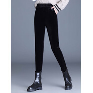 啄木鳥金絲絨高腰小腳褲女2025秋冬新款百搭外穿修身顯瘦彈力小腳長褲子 黑色常規(guī)款 黑色常規(guī)款 S 85-100斤