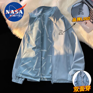 NASA MARVEL夾克男春秋季外套潮流休閑立領(lǐng)雙面穿寬松春款情侶裝 霧霾藍(lán) M